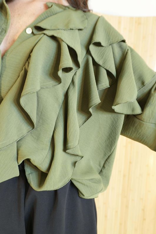 Stevie Ruffle Blouse Khaki